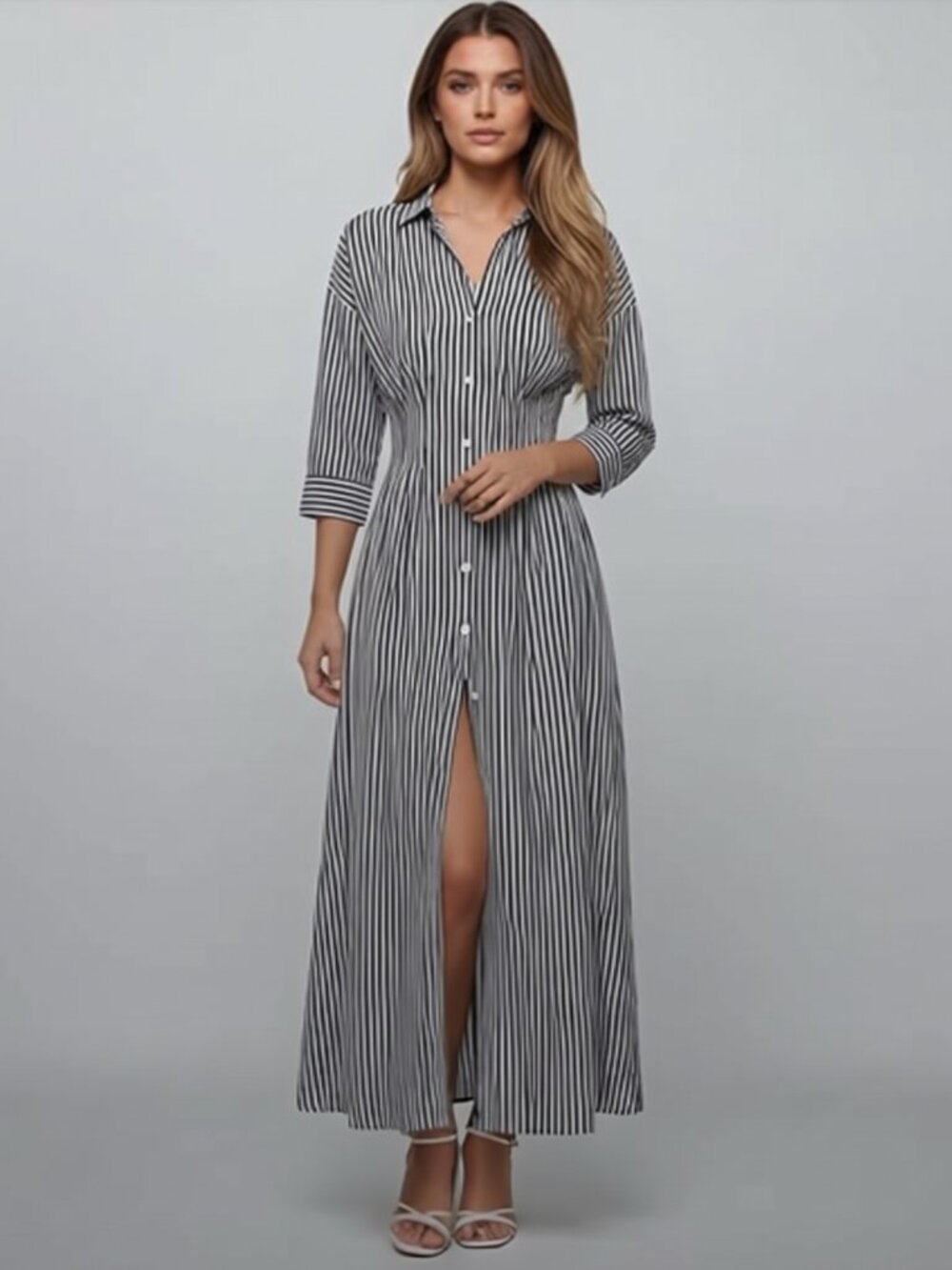 LAST ONE 🔥 Blue/White Shirt Dress with a French-inspired Striped Print